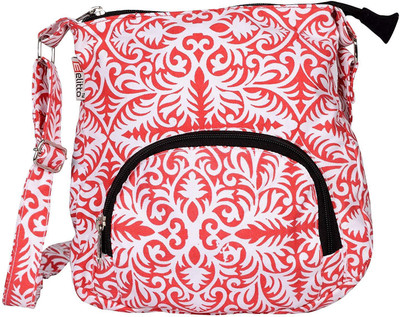 Elitto Women Casual White, Pink Canvas Sling Bag, Pink;white