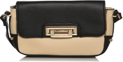 Addons Women Casual Black, Beige PU Sling Bag, Beige;black