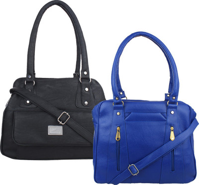 Element Cart Women Evening/Party, Casual Blue, Black PU Sling Bag, Black;blue