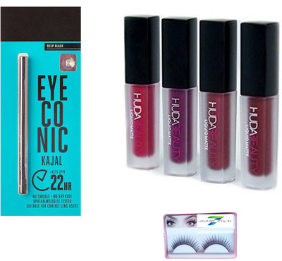 SIRF TUM 7 sirf tum 7eyelashes, huda red edation,econic kajal deep black ( set 6)(Set of 6)