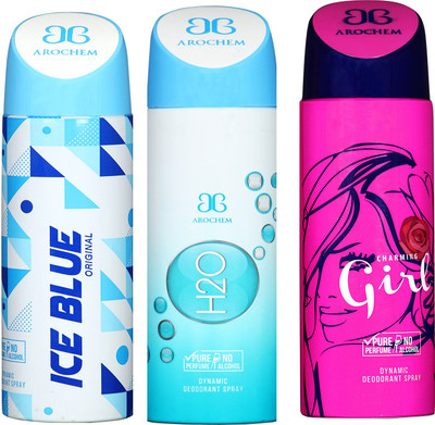 Arochem Ice Blue & H2O & Charming Girl Combo Pack Dynamic Deodorant Spray Deodorant Spray - For Men & Women(600 ml, Pack of 3)
Arochem Ice Blue & H2O & Charming Girl Combo Pack Dynamic Deodorant Spray Deodorant Spray - For Men & Women(600 ml, Pack of 3)