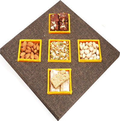 Ghasitaram Gifts Diwali Gifts - Hampers Jute 5 Part Almonds, Pista, Sugarfree Figs and Dates Bites, Granola Bars and Roasted Namkeen Tray Combo(6)
Ghasitaram Gifts Diwali Gifts - Hampers Jute 5 Part Almonds, Pista, Sugarfree Figs and Dates Bites, Granola Bars and Roasted Namkeen Tray Combo(6)