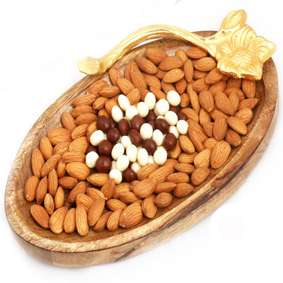 Ghasitaram Gifts Diwali Gifts - Wooden Almond and Nutties Platter Combo(3)