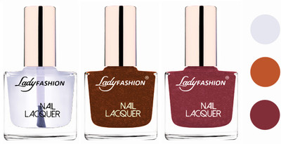 Lady Fashion Extra Shine Extra Long Stay Chip Resistant Nail Polish (Set Of 3) Transparent,Copper,Mauve(Pack of 3)
Lady Fashion Extra Shine Extra Long Stay Chip Resistant Nail Polish (Set Of 3) Transparent,Copper,Mauve(Pack of 3)