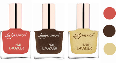 Lady Fashion Extra Shine Extra Long Stay Chip Resistant Nail Polish (set of 3) Nude,Mettalic Brown,Mettalic Gold(Pack of 3)
Lady Fashion Extra Shine Extra Long Stay Chip Resistant Nail Polish (set of 3) Nude,Mettalic Brown,Mettalic Gold(Pack of 3)