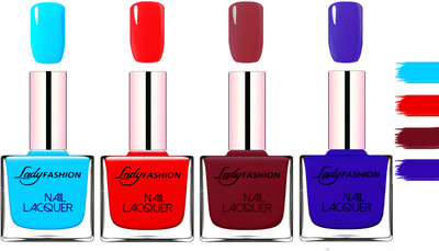 Lady fashion Extra Shine Extra Long Stay Chip Resistant Nail Polish Sky Blue,Bright Red,Voilet,Blue(Pack of 4)
Lady fashion Extra Shine Extra Long Stay Chip Resistant Nail Polish Sky Blue,Bright Red,Voilet,Blue(Pack of 4)