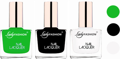 Lady Fashion Extra Shine Extra Long Stay Chip Resistant Nail Polish (Set Of 3) Light Green,Black,White(Pack of 3)
Lady Fashion Extra Shine Extra Long Stay Chip Resistant Nail Polish (Set Of 3) Light Green,Black,White(Pack of 3)