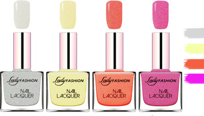 Lady fashion Extra Shine Extra Long Stay Chip Resistant Nail Polish Grey,Mettalic Gold,Orange Silk,Abricoat Rose(Pack of 4)