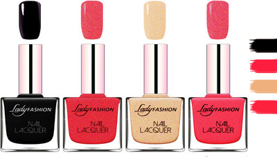 Lady Fashion Extra Shine Extra Long Stay Chip Resistant Nail Polish Black,Pink,Beach Nude,Bright Pink(Pack of 4)
Lady Fashion Extra Shine Extra Long Stay Chip Resistant Nail Polish Black,Pink,Beach Nude,Bright Pink(Pack of 4)
