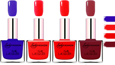 Lady fashion Extra Shine Extra Long Stay Chip Resistant Nail Polish Blue,Bright Red,Bright Red,Voilet(Pack of 4)
Lady fashion Extra Shine Extra Long Stay Chip Resistant Nail Polish Blue,Bright Red,Bright Red,Voilet(Pack of 4)