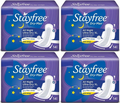 Stayfree Dry Max All Night Ultra Dry Xl (14+14+14+14) Pads Sanitary Pad(Pack of 4)
Stayfree Dry Max All Night Ultra Dry Xl (14+14+14+14) Pads Sanitary Pad(Pack of 4)
