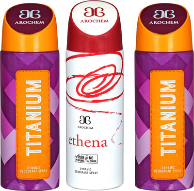 arochem TITANIUM-2 & ETHENA 3 PACK COMBO DYNAMIC DEODORANT SPRAY Deodorant Spray - For Men & Women(600 ml, Pack of 3)
arochem TITANIUM-2 & ETHENA 3 PACK COMBO DYNAMIC DEODORANT SPRAY Deodorant Spray - For Men & Women(600 ml, Pack of 3)