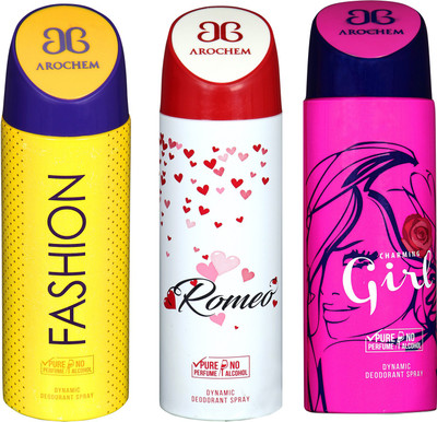 arochem FASHION & GIRL & ROMEO 3 PACK COMBO DYNAMIC DEODORANT SPRAY Deodorant Spray - For Men & Women(600 ml, Pack of 3)
arochem FASHION & GIRL & ROMEO 3 PACK COMBO DYNAMIC DEODORANT SPRAY Deodorant Spray - For Men & Women(600 ml, Pack of 3)