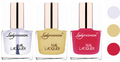 Lady Fashion Extra Shine Extra Long Stay Chip Resistant Nail Polish (Set Of 3) Transparent,Mettalic Gold,Mettalic Pink(Pack of 3)
Lady Fashion Extra Shine Extra Long Stay Chip Resistant Nail Polish (Set Of 3) Transparent,Mettalic Gold,Mettalic Pink(Pack of 3)