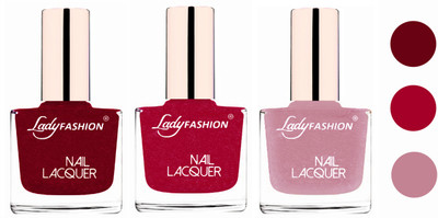 Lady Fashion Extra Shine Extra Long Stay Chip Resistant Nail Polish (set of 3) Pink,Bright Pink,Silky Purple(Pack of 3)