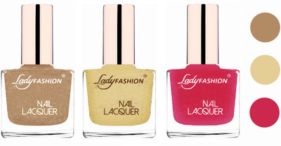 Lady Fashion Extra Shine Extra Long Stay Chip Resistant Nail Polish (Set Of 3) Beach Nude,Mettalic Gold,Mettalic Pink(Pack of 3)
Lady Fashion Extra Shine Extra Long Stay Chip Resistant Nail Polish (Set Of 3) Beach Nude,Mettalic Gold,Mettalic Pink(Pack of 3)