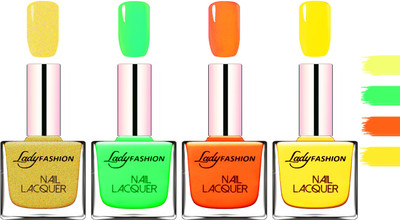 Lady Fashion Extra Shine Extra Long Stay Chip Resistant Nail Polish Golden,Light Green,Juice Orange,Yellow(Pack of 4)
Lady Fashion Extra Shine Extra Long Stay Chip Resistant Nail Polish Golden,Light Green,Juice Orange,Yellow(Pack of 4)