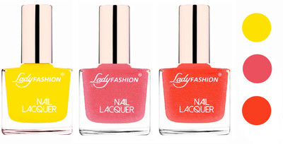 Lady Fashion Extra Shine Extra Long Stay Chip Resistant Nail Polish (Set Of 3) Yellow,Silky Pink,Orange Silk(Pack of 3)
Lady Fashion Extra Shine Extra Long Stay Chip Resistant Nail Polish (Set Of 3) Yellow,Silky Pink,Orange Silk(Pack of 3)