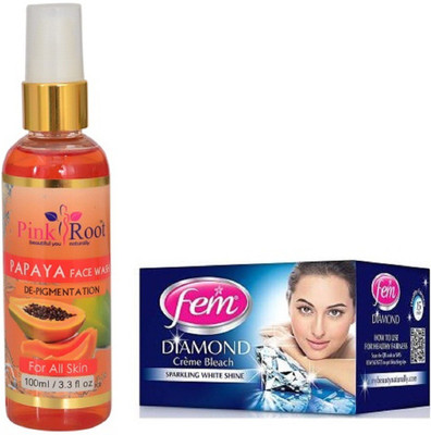 Pink Root PAPAYA FACE WASH 100ML WITH FEM DIAMOND BLEACH(Set of 2)