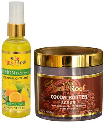 Pink Root LEMON FACE WASH 100ML WITH COCOA SCRUB 100GM(Set of 2)
