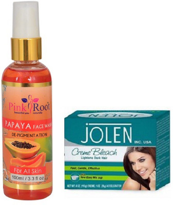 Pink Root PAPAYA FACE WASH 100ML WITH JOLEN CREME BLEACH(Set of 2)