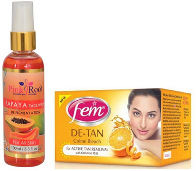 Pink Root PAPAYA FACE WASH 100ML WITH FEM DE-TAN BLEACH(Set of 2)