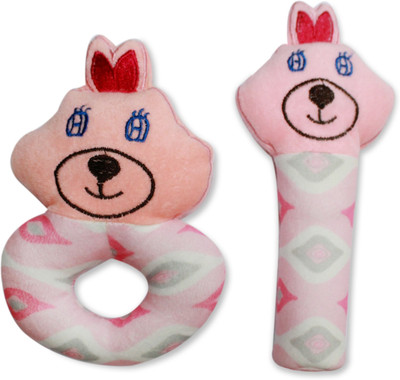 Tumble Bunny Face 2 Piece Baby Rattles & Plush Rings Toys Rattle(Pink)
