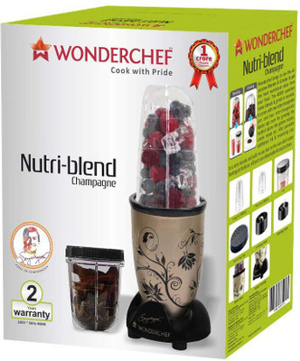 Wonderchef Present Nutri blend Gold color Comes with 2 interchangeable jars (Long Jar-500ml & Short Jar- 300ml) and 2 separate blades (Grinding Blade & Blending Blade) 400 W Juicer Mixer Grinder(Gold, 2 Jars)
Wonderchef Present Nutri blend Gold color Comes with 2 interchangeable jars (Long Jar-500ml & Short Jar- 300ml) and 2 separate blades (Grinding Blade & Blending Blade) 400 W Juicer Mixer Grinder(Gold, 2 Jars)