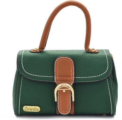 Crinds Women Casual Green Leatherette Hand-held Bag
