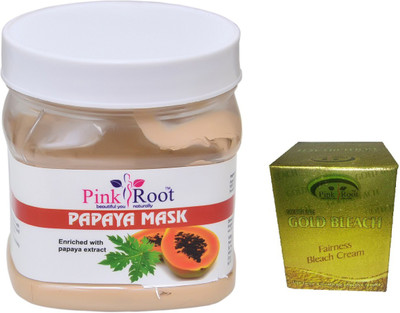 Pink Root PAPAYA MASK 500ML WITH GOLD BLEACH 50G(Set of 2)