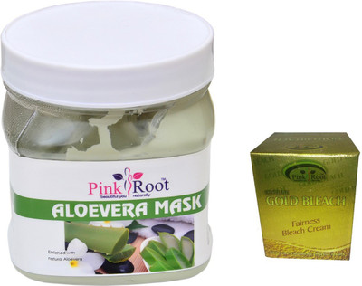 Pink Root ALOEVERA MASK 500ML WITH GOLD BLEACH 50G(Set of 2)