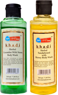Khadi Mart Cucumber with Neem Body Wash + Sandal with Honey Body Wash - (Pack of 2) - 420 mL(420 ml, Pack of 2)
Khadi Mart Cucumber with Neem Body Wash + Sandal with Honey Body Wash - (Pack of 2) - 420 mL(420 ml, Pack of 2)