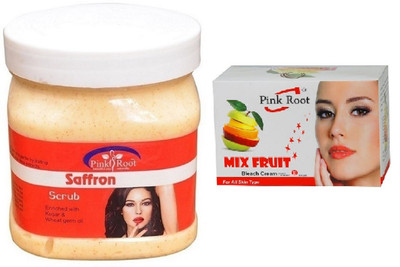 Pink Root SAFFRON SCRUB 500ML WITH MIX FRUIT BLEACH 50G(Set of 2)