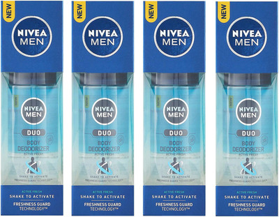Nivea Men Duo Active Fresh Body Deodorizer 100ml x 4 Combo of 4 Deodorant Spray - For Men(400 ml, Pack of 4)
Nivea Men Duo Active Fresh Body Deodorizer 100ml x 4 Combo of 4 Deodorant Spray - For Men(400 ml, Pack of 4)