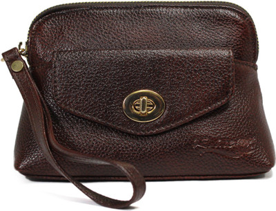 REINE Genuine leather cosmetic pouch Cosmetic Bag(Brown)