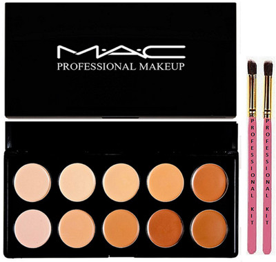 Professional kit two makeup brush with mac makeup 10 shades concealer palette(Set of 3)