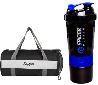 Snipper Combo of Shoe Compartment Black Bag and Purple Shaker Gym & Fitness Kit