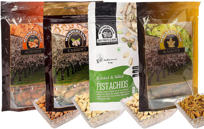 Wonderland Daily Needs Almonds, Cashews, Raisins & Roasted Salted Pistachios Nuts Combo Pack of 4 (850g) Almonds, Cashews, Raisins, Pistachios(850 g, Pouch)
Wonderland Daily Needs Almonds, Cashews, Raisins & Roasted Salted Pistachios Nuts Combo Pack of 4 (850g) Almonds, Cashews, Raisins, Pistachios(850 g, Pouch)
