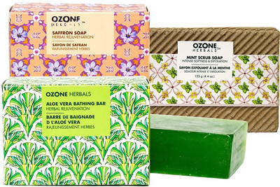 Ozone Herbal Soaps Combo of 3 - Saffron, Aloe Vera & Mint(375 g, Pack of 3)