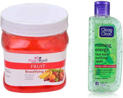 Pink Root FRUIT GEL 500ML WITH CLEAN & CLEAR APPLE FACE WASH(Set of 2)