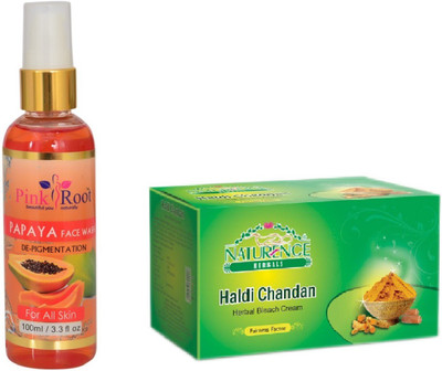 Pink Root PAPAYA FACE WASH 100ML WITH NATURENCE HALDI CHANDAN BLEACH 200G(Set of 2)
Pink Root PAPAYA FACE WASH 100ML WITH NATURENCE HALDI CHANDAN BLEACH 200G(Set of 2)