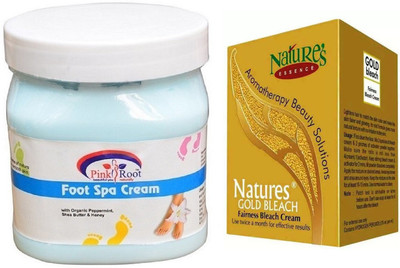 Pink Root FOOT SPA CREAM 500ML WITH NATURE'S ESSENCE 43G GOLD BLEACH(Set of 2)