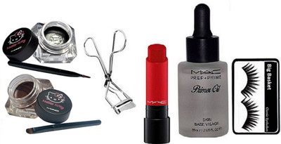 big Basket Eyelashes, Two Eyeliner, Prep+Prime Primer Oil, Liptensity Lipstick With Eyelashes Curler(Set of 5)