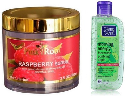 Pink Root RASPBERRY SCRUB 100G WITH APPLE FACE WASH(Set of 2)