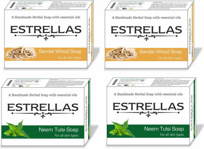 Estrellas life sciences Sandalwood & Neem Tulsi Hand made Herbal Soap pack of 4(360 g, Pack of 4)
Estrellas life sciences Sandalwood & Neem Tulsi Hand made Herbal Soap pack of 4(360 g, Pack of 4)