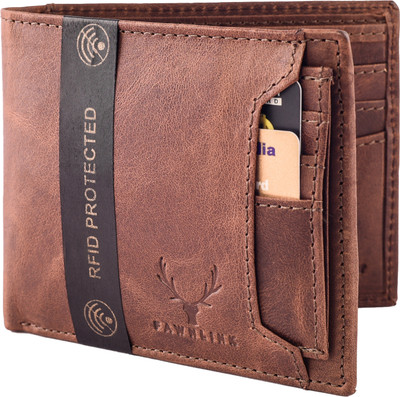 FAWNLINK Men Brown Genuine Leather Wallet(10 Card Slots)