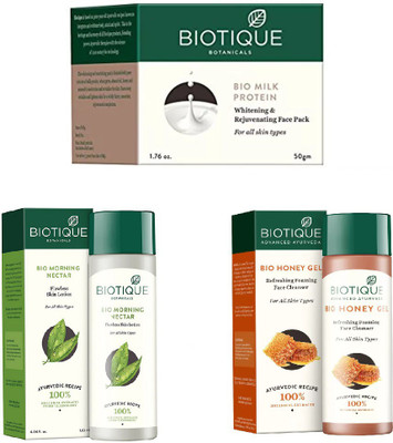 BIOTIQUE BIO Morning Nectar Flawless Skin Moisturizer, MILK PROTEIN WHITENING & REJUVENATING FACE PACK FOR ALL SKIN TYPES, Honey Gel Refreshing Foaming Face cleanser(Set of 3)
BIOTIQUE BIO Morning Nectar Flawless Skin Moisturizer, MILK PROTEIN WHITENING & REJUVENATING FACE PACK FOR ALL SKIN TYPES, Honey Gel Refreshing Foaming Face cleanser(Set of 3)