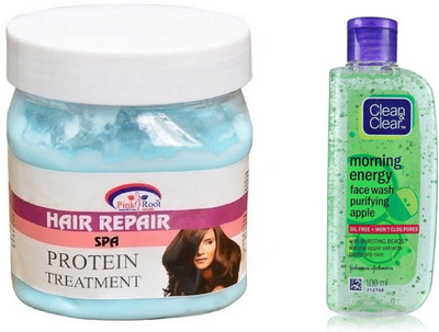 Pink Root HAIR SPA CREAM 500ML WITH CLEAN & CLEAR APPLE FACE WASH(Set of 2)