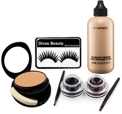 Divas Beauty Eyelashes, Mac Two Way Compact, Hello Kitty Two Eyeliner, Liquid Foundation Face & Body 120 ml(Set of 4)
Divas Beauty Eyelashes, Mac Two Way Compact, Hello Kitty Two Eyeliner, Liquid Foundation Face & Body 120 ml(Set of 4)