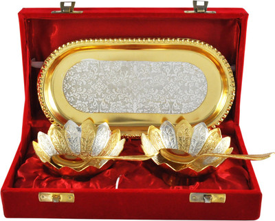 Raj Laxmi RajLaxmi Gold And Silver Plated Bowl Tray Set Bowl Spoon Tray Serving Set(Pack of 5)
Raj Laxmi RajLaxmi Gold And Silver Plated Bowl Tray Set Bowl Spoon Tray Serving Set(Pack of 5)